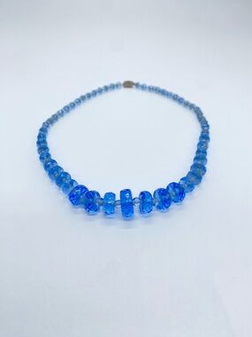 Gorgeous Antique Czechoslovakia Blue Glass Necklace 16”